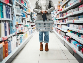 consumer standing in store aisle